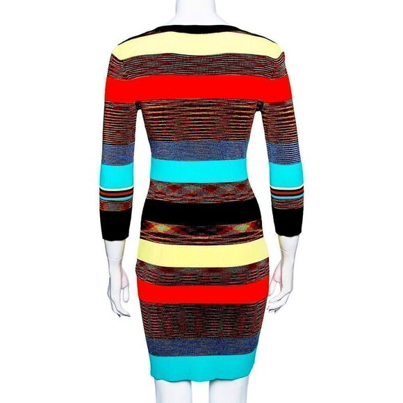 Diane Von Furstenburg Dress Stretch Striped print 3/4 sleeve mini scoop neck M - Picture 10 of 17